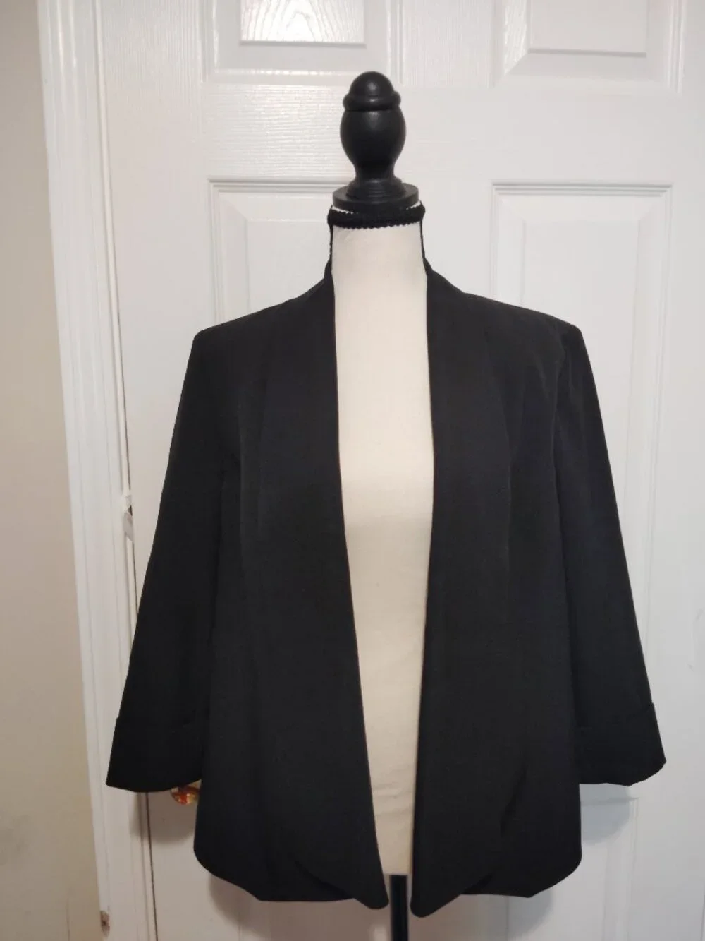 Kasper Open front Elegant Blazer Jacket women's Size 10 Black 3/4 sleeve